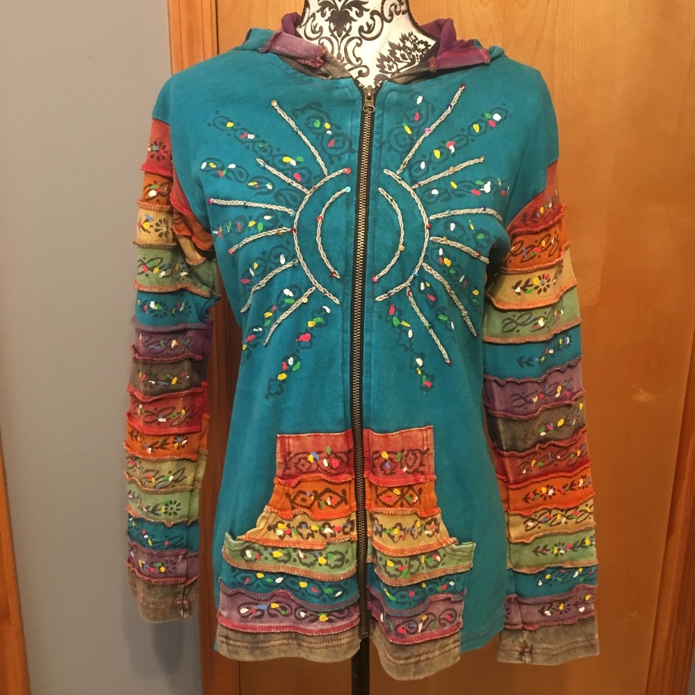 M Boho Patchwork Zip Up Sweatshirt